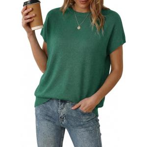 imageArachampCloz Womens Wool Blend Short Sleeve Oversized Sweater Business Casual Tops Summer 2026Teal