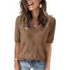 imageArachampCloz Womens Lightweight Spring Summer Sweater Tops Casual Short Sleeve Blouses ShirtsKhaki