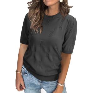 imageArachampCloz Womens Lightweight Blouse Short Sleeve Crew Neck Sweaters Business Casual Tops Spring Summer Outfits 2026Dark Grey
