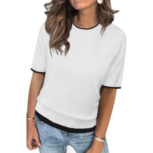 imageArachampCloz Womens Lightweight Blouse Short Sleeve Crew Neck Sweaters Business Casual Tops Spring Summer Outfits 2026Whiteblack
