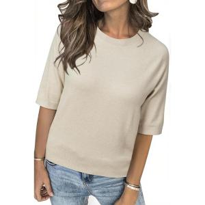imageArachampCloz Womens Lightweight Blouse Short Sleeve Crew Neck Sweaters Business Casual Tops Spring Summer Outfits 2026Zkhaki