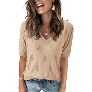 imageArachampCloz Womens Lightweight Spring Summer Sweater Tops Casual Short Sleeve Blouses ShirtsAzapricot 02