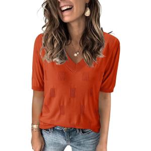 imageArachampCloz Womens Lightweight Spring Summer Sweater Tops Casual Short Sleeve Blouses ShirtsAzrust