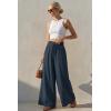 imageArachampCloz Summer Womens Linen Blend High Waisted Flowy Wide Leg Palazzo Casual PantsDark Blue