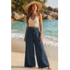 imageArachampCloz Summer Womens Linen Blend High Waisted Flowy Wide Leg Palazzo Casual PantsDark Blue