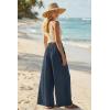 imageArachampCloz Summer Womens Linen Blend High Waisted Flowy Wide Leg Palazzo Casual PantsDark Blue
