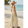 imageArachampCloz Summer Womens Linen Blend High Waisted Flowy Wide Leg Palazzo Casual PantsKhaki