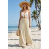 imageArachampCloz Summer Womens Linen Blend High Waisted Flowy Wide Leg Palazzo Casual PantsKhaki