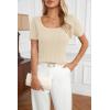 imageArachampCloz Women 2025 Spring Short Sleeve Square Neck T Shirts Knit Pullover Sweater Business Casual Dressy TopsBeige