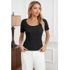 imageArachampCloz Women 2025 Spring Short Sleeve Square Neck T Shirts Knit Pullover Sweater Business Casual Dressy TopsBlack