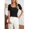 imageArachampCloz Women 2025 Spring Short Sleeve Square Neck T Shirts Knit Pullover Sweater Business Casual Dressy TopsBlack