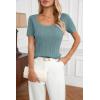 imageArachampCloz Women 2025 Spring Short Sleeve Square Neck T Shirts Knit Pullover Sweater Business Casual Dressy TopsGray Blue