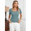 imageArachampCloz Women 2025 Spring Short Sleeve Square Neck T Shirts Knit Pullover Sweater Business Casual Dressy TopsGray Blue
