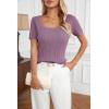imageArachampCloz Women 2025 Spring Short Sleeve Square Neck T Shirts Knit Pullover Sweater Business Casual Dressy TopsGray Purple