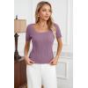 imageArachampCloz Women 2025 Spring Short Sleeve Square Neck T Shirts Knit Pullover Sweater Business Casual Dressy TopsGray Purple