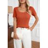 imageArachampCloz Women 2025 Spring Short Sleeve Square Neck T Shirts Knit Pullover Sweater Business Casual Dressy TopsOrange Red