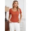imageArachampCloz Women 2025 Spring Short Sleeve Square Neck T Shirts Knit Pullover Sweater Business Casual Dressy TopsOrange Red