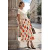 imageArachampCloz Womens Chiffon Wide Elastic Band ALine Pleated Floral Pleated SkirtsOrange Floral