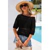 imageArachampCloz Womens Summer Linen Blend Crochet Tops Relaxed Fit Short Sleeve Sweater Boho Shirts Vacation Casual Trendy 2026Black
