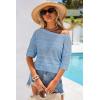 imageArachampCloz Womens Summer Linen Blend Crochet Tops Relaxed Fit Short Sleeve Sweater Boho Shirts Vacation Casual Trendy 2026Blue