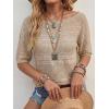 imageArachampCloz Womens Summer Linen Blend Crochet Tops Relaxed Fit Short Sleeve Sweater Boho Shirts Vacation Casual Trendy 2026Khaki