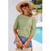 imageArachampCloz Womens Summer Linen Blend Crochet Tops Relaxed Fit Short Sleeve Sweater Boho Shirts Vacation Casual Trendy 2026Light Green
