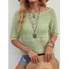 imageArachampCloz Womens Summer Linen Blend Crochet Tops Relaxed Fit Short Sleeve Sweater Boho Shirts Vacation Casual Trendy 2026Light Green
