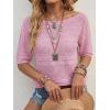 imageArachampCloz Womens Summer Linen Blend Crochet Tops Relaxed Fit Short Sleeve Sweater Boho Shirts Vacation Casual Trendy 2026Pink