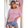 imageArachampCloz Womens Summer Linen Blend Crochet Tops Relaxed Fit Short Sleeve Sweater Boho Shirts Vacation Casual Trendy 2026Pink