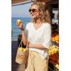 imageArachampCloz Womens Wool Blend Elbow Sleeve Summer Oversized Casual SweaterOffwhite