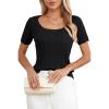 imageArachampCloz Women 2025 Spring Short Sleeve Square Neck T Shirts Knit Pullover Sweater Business Casual Dressy TopsBlack