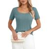 imageArachampCloz Women 2025 Spring Short Sleeve Square Neck T Shirts Knit Pullover Sweater Business Casual Dressy TopsGray Blue