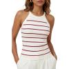 imageArachampCloz Womens Lyocell Blend Slim Fit Striped Casual Halter Tank Tops Summer 2026Striped White Burgundy