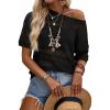 imageArachampCloz Womens Summer Linen Blend Crochet Tops Relaxed Fit Short Sleeve Sweater Boho Shirts Vacation Casual Trendy 2026Black