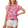 imageArachampCloz Womens Summer Tops Fashion 2023 Ruffle Short Sleeve V Neck Floral Dressy Casual Blouse ShirtsPink Floral