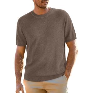imageArachampCloz Mens Wool Blend Loose Fit Sweater Ultra Soft 2025 Spring Bottoming Crewneck Fashion PulloverCoffee