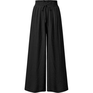 imageArachampCloz Summer Womens Linen Blend High Waisted Flowy Wide Leg Palazzo Casual PantsBlack