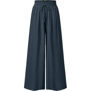 imageArachampCloz Summer Womens Linen Blend High Waisted Flowy Wide Leg Palazzo Casual PantsDark Blue