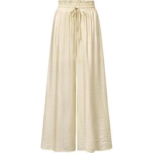 imageArachampCloz Summer Womens Linen Blend High Waisted Flowy Wide Leg Palazzo Casual PantsKhaki