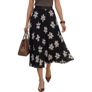 imageArachampCloz Womens Chiffon Wide Elastic Band ALine Pleated Floral Pleated SkirtsApricot Floral