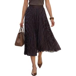 imageArachampCloz Womens Chiffon Wide Elastic Band ALine Pleated Floral Pleated SkirtsBlue Polka Dot