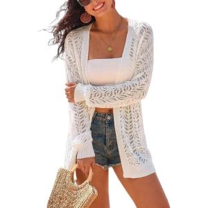 imageArachampCloz Womens Oversized Crochet Cover Up Summer Cardigan Lightweight Beach Vacation Kimonos 2026White