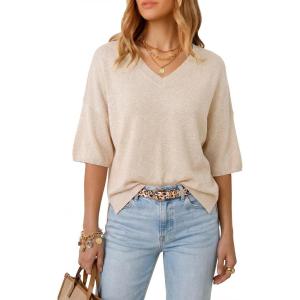 imageArachampCloz Womens Wool Blend Elbow Sleeve Summer Oversized Casual SweaterApricot