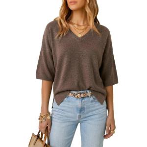 imageArachampCloz Womens Wool Blend Elbow Sleeve Summer Oversized Casual SweaterCoffee