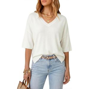 imageArachampCloz Womens Wool Blend Elbow Sleeve Summer Oversized Casual SweaterOffwhite