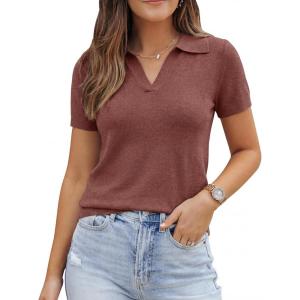 imageArachampCloz Womens Wool Blend Knit Spring Summer Business Casual Lightweight Short Sleeve Sweater Pullover 2026Dusty Red