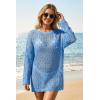 imageArachampCloz Womens 100 Cotton Oversized Swimsuit Cover Up Off Shoulder Boat Neck Breathable Beach Crochet Summer 2026Blue