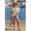 imageArachampCloz Womens Cotton Oversized Short Sleeve Sweater Crochet Tops Off Shoulder Resort Wear Beach Cover Up Summer 2026Beige