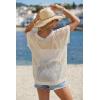 imageArachampCloz Womens Cotton Oversized Short Sleeve Sweater Crochet Tops Off Shoulder Resort Wear Beach Cover Up Summer 2026Beige