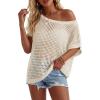 imageArachampCloz Womens Cotton Oversized Short Sleeve Sweater Crochet Tops Off Shoulder Resort Wear Beach Cover Up Summer 2026Beige